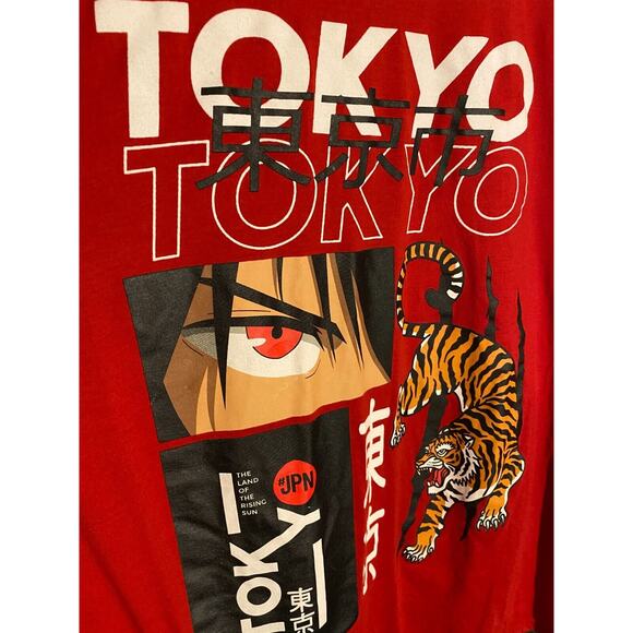 Faded Black Brand Tokyo T Shirt Red Anime Tiger Print Grapic Size XL - Picture 1 of 7